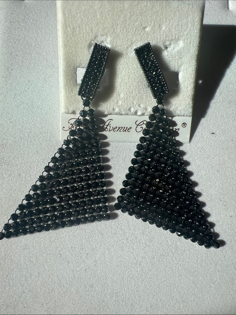Black Beaded Triangle Drop clip on Earrings